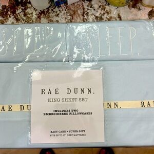 NEW Rae Dunn BLUE KING Sheet Set SLEEP 4pc Set Flat Fitted 2 pillow cas…
